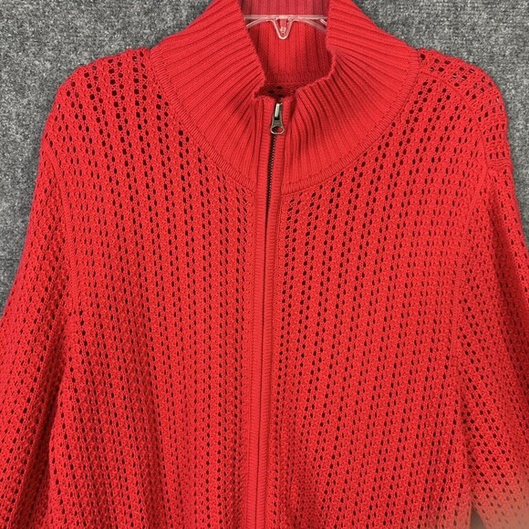 Red Open knit Zip Front Cardigan Sweater Women XL Long Sleeve Cotton No Brand - Picture 2 of 9